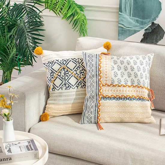 Großhändler für Outdoor-Sofa, Wohnzimmer, Quetschfalte, rechteckig, gestreift, Lendenwirbelsäule, weiche Textur, wendbar, luxuriöses Faltenwurf-Dekorationskissen